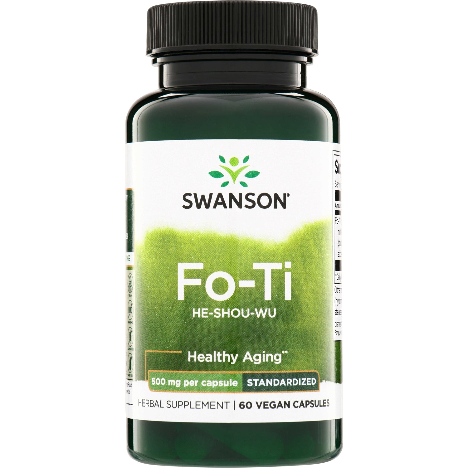SWH235 | Swanson Fo-Ti (He-Shou-Wu) supplement bottle, 500 mg per capsule, 60 vegan capsules