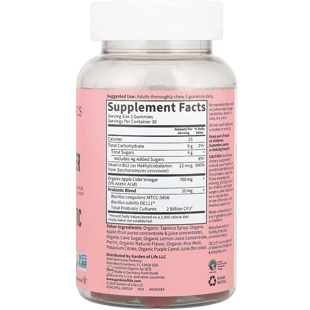 GLF344 | Back label showing Supplement Facts and ingredient panel on pink gummy bottle, serving size 2 gummies - Thumbnail