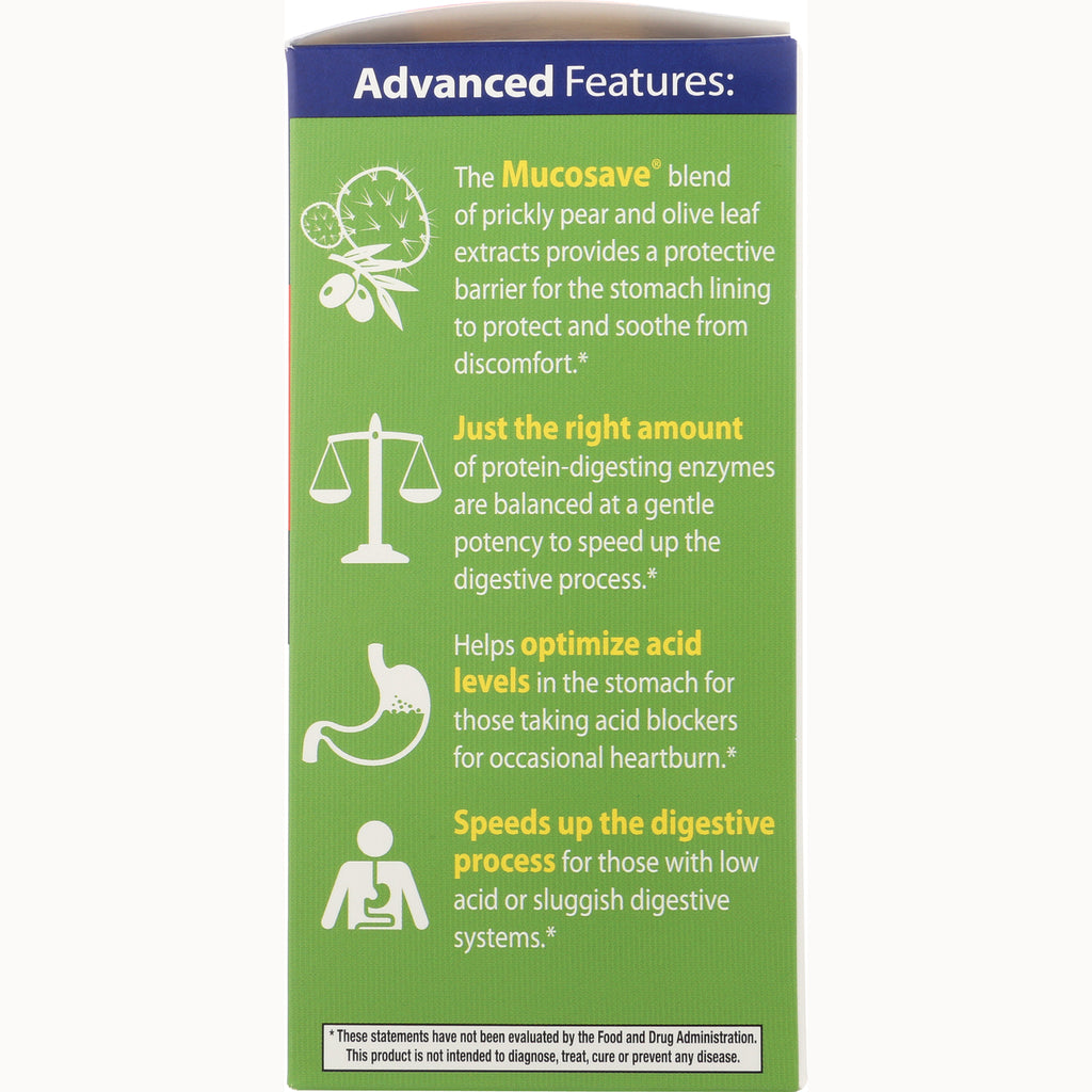EMD070 | product side panel titled Advanced Features describing Mucosave blend, enzyme balance, acid optimization and digestion support - Thumbnail