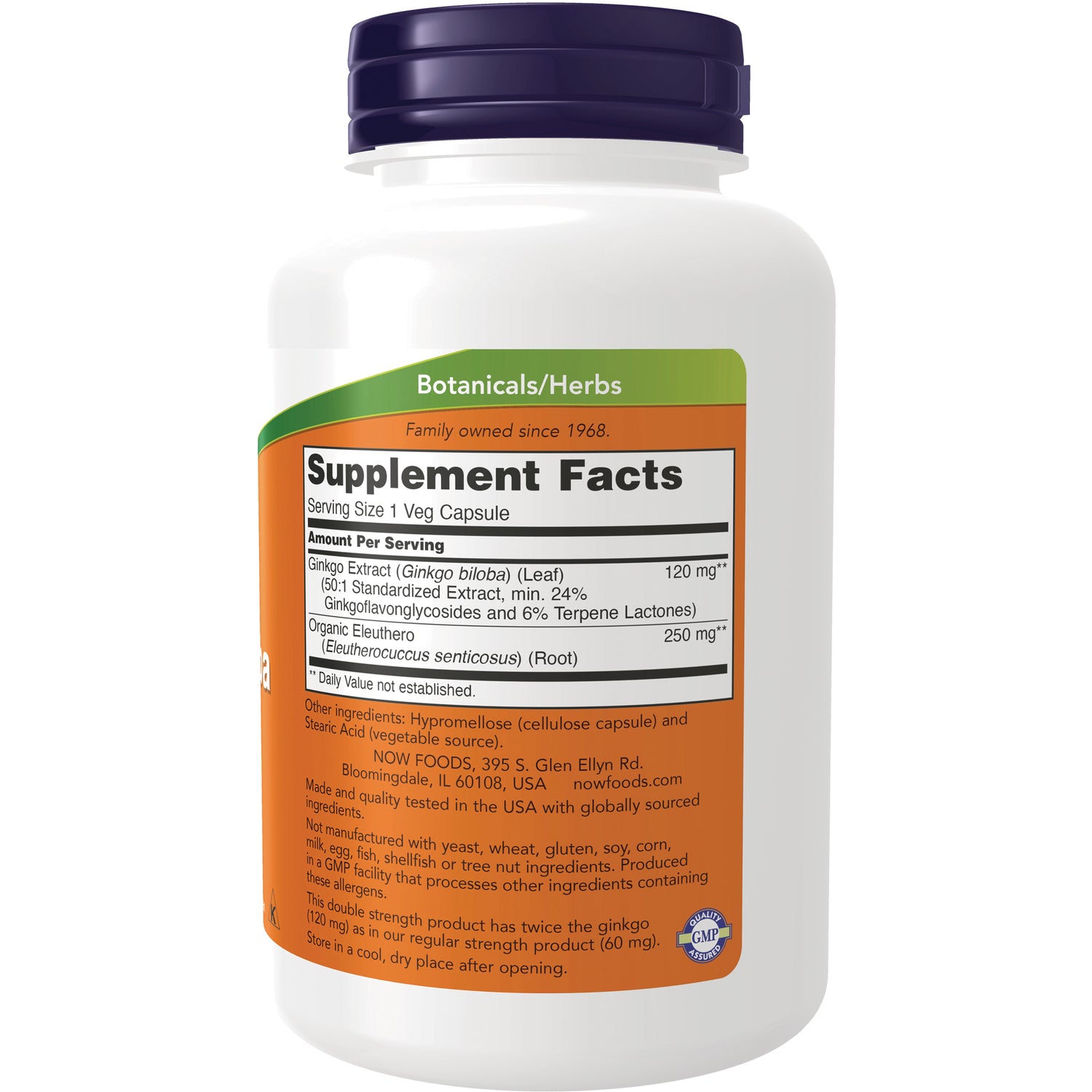 NWF1048 | Back of white supplement bottle showing Supplement Facts label and ingredient details, serving size 1 veg capsule