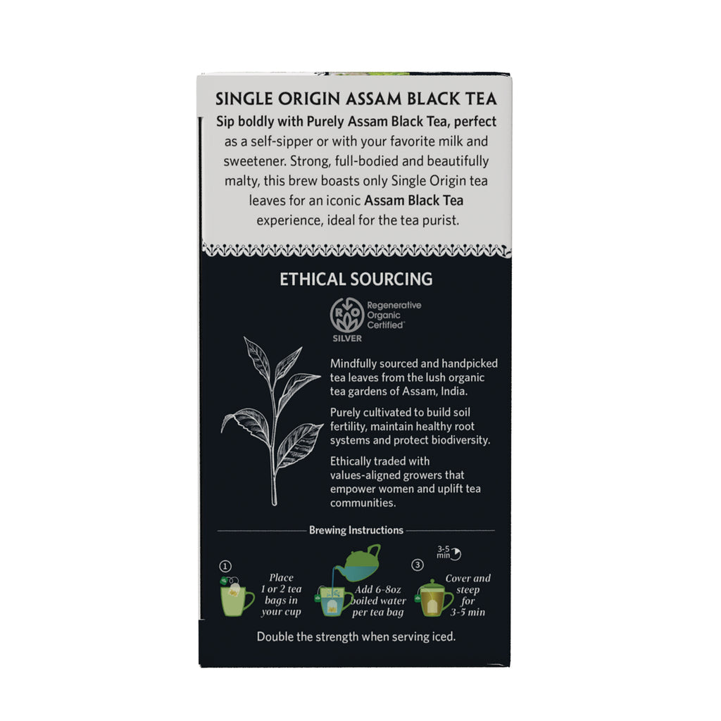 RGN105 | back panel with ethical sourcing text, tea plant illustration and brewing instructions - Thumbnail