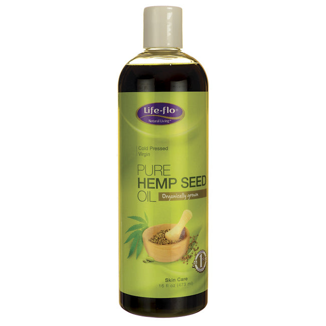 LFH041 | Life-flo pure hemp seed oil 16 fl oz bottle with green label reading PURE HEMP SEED OIL