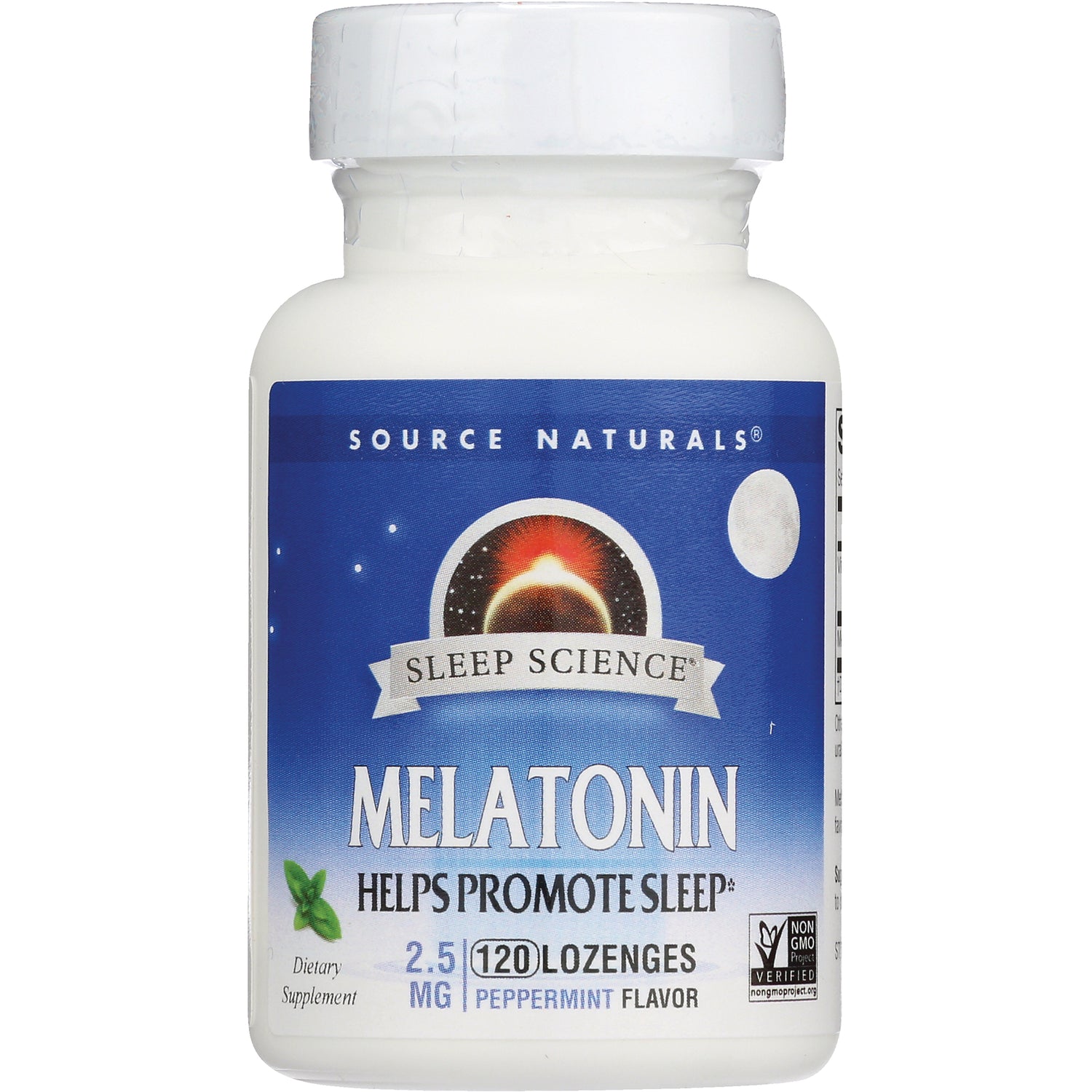 SN250 | Source Naturals Sleep Science Melatonin 2.5 mg, 120 lozenges, peppermint flavor bottle front