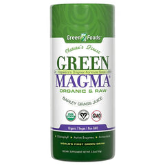 GM009 | Green Foods GREEN MAGMA organic & raw barley grass juice container with USDA organic and Non-GMO labels