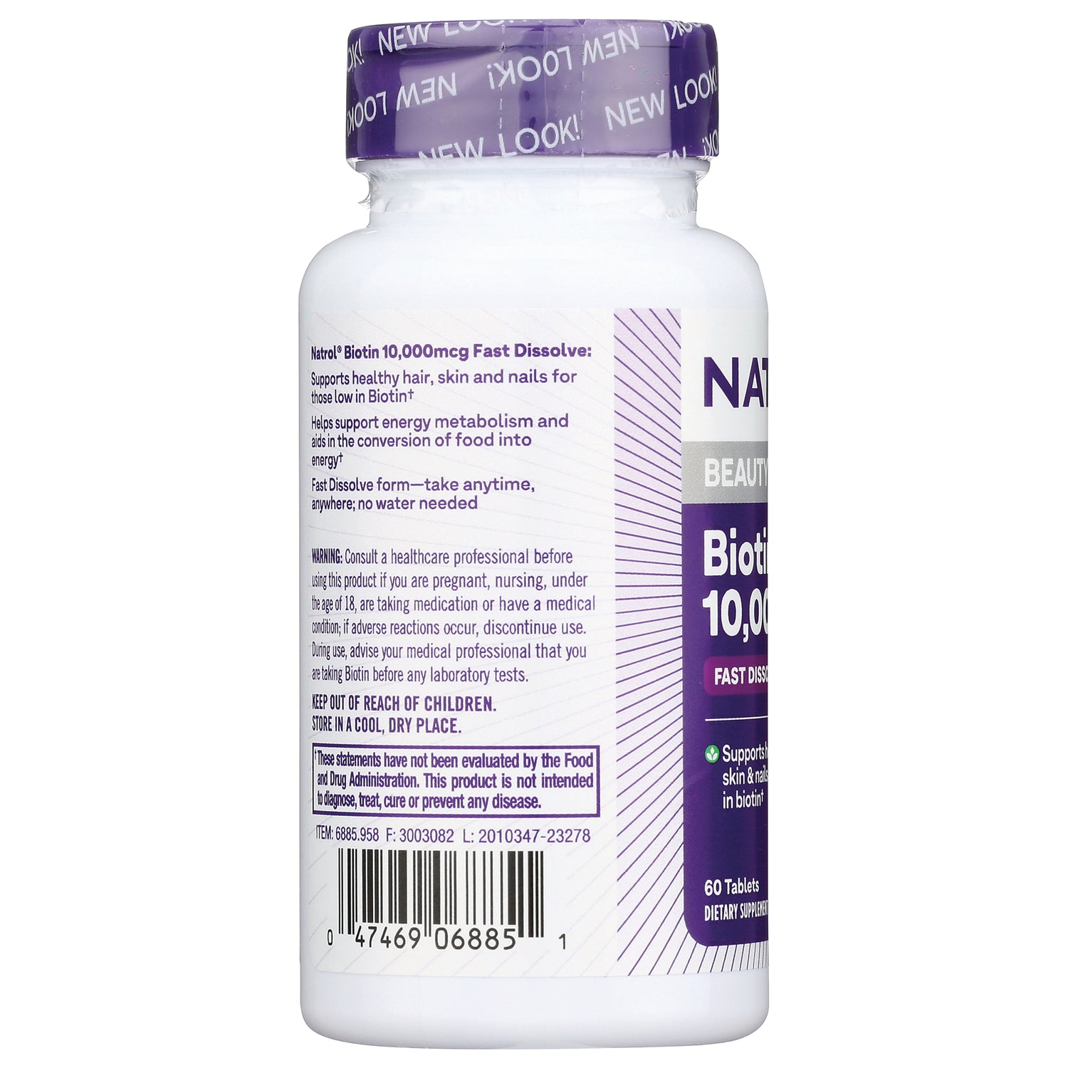 NA555 | Back label of white supplement bottle showing warnings, usage text and barcode