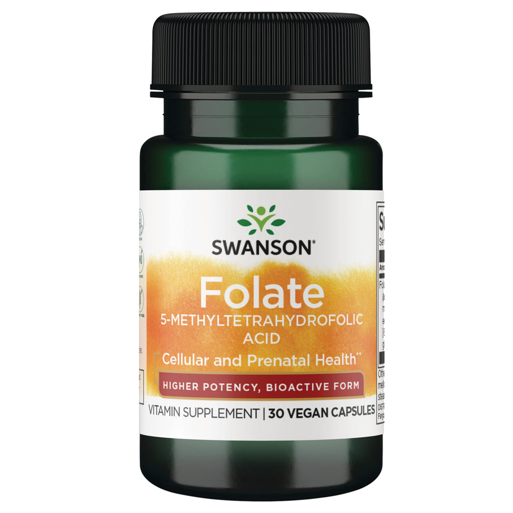 SWU1101 | Swanson Folate bottles labeled 5-methyltetrahydrofolic acid vitamin supplement 30 veggie caps - Thumbnail