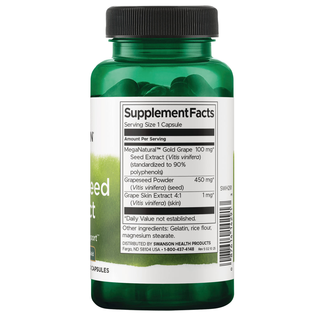SWH291 | Supplement Facts panel for Gold Grape Seed Extract capsules, serving size 1 capsule - Thumbnail