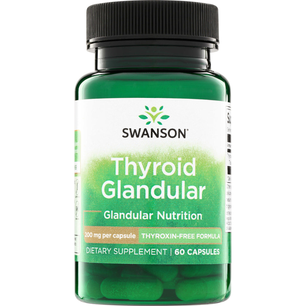 SW1358 | Swanson Thyroid Glandular supplement bottle, 200 mg per capsule, thyroxin-free formula, 60 capsules - Thumbnail