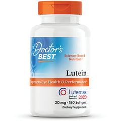 DB237 | Doctor's Best Lutein supplement bottle labeled Lutemax 2020 20 mg 180 softgels