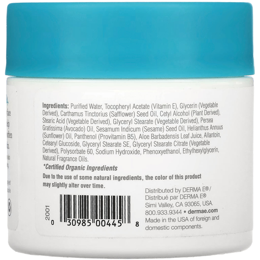 DE006 | Back of white jar with teal lid showing ingredients list, barcode, and distributor information - Thumbnail