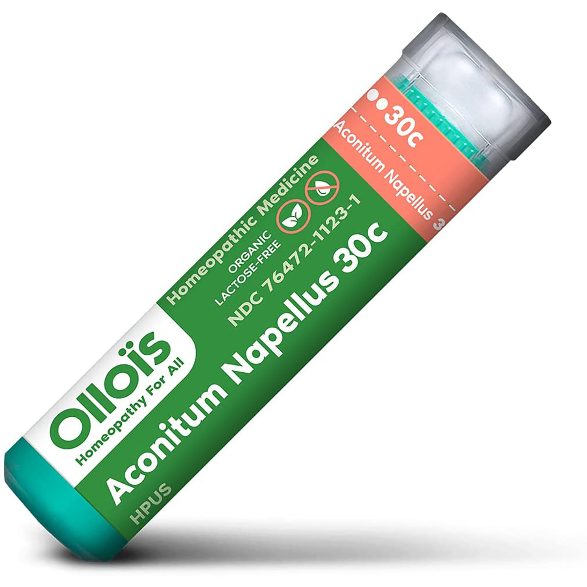 OLH011 | tube of Aconitum Napellus 30C homeopathic pellets in green OlliOis packaging