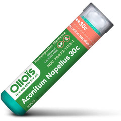 OLH011 | tube of Aconitum Napellus 30C homeopathic pellets in green OlliOis packaging