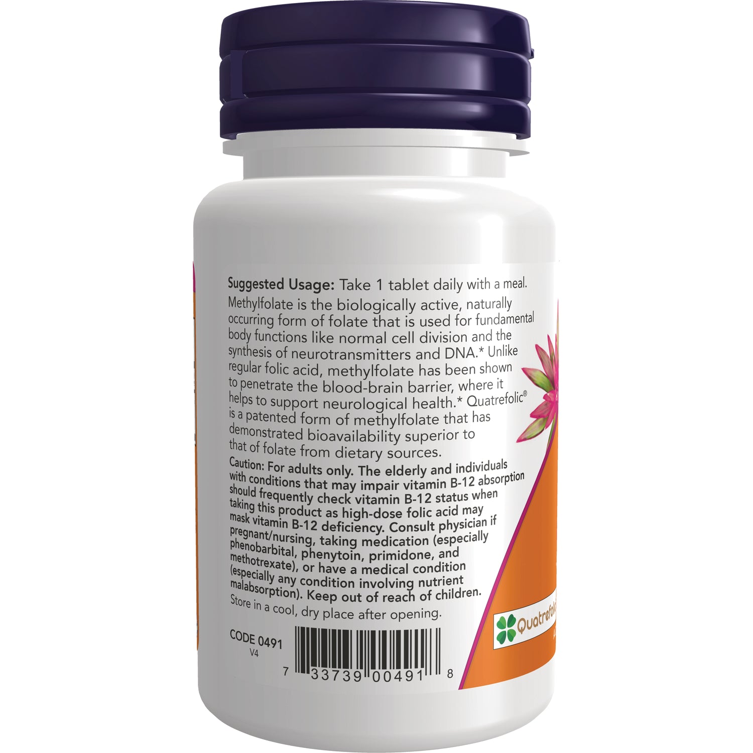 NWF1284 | Back label of supplement bottle showing suggested usage, caution text, barcode and partial logo