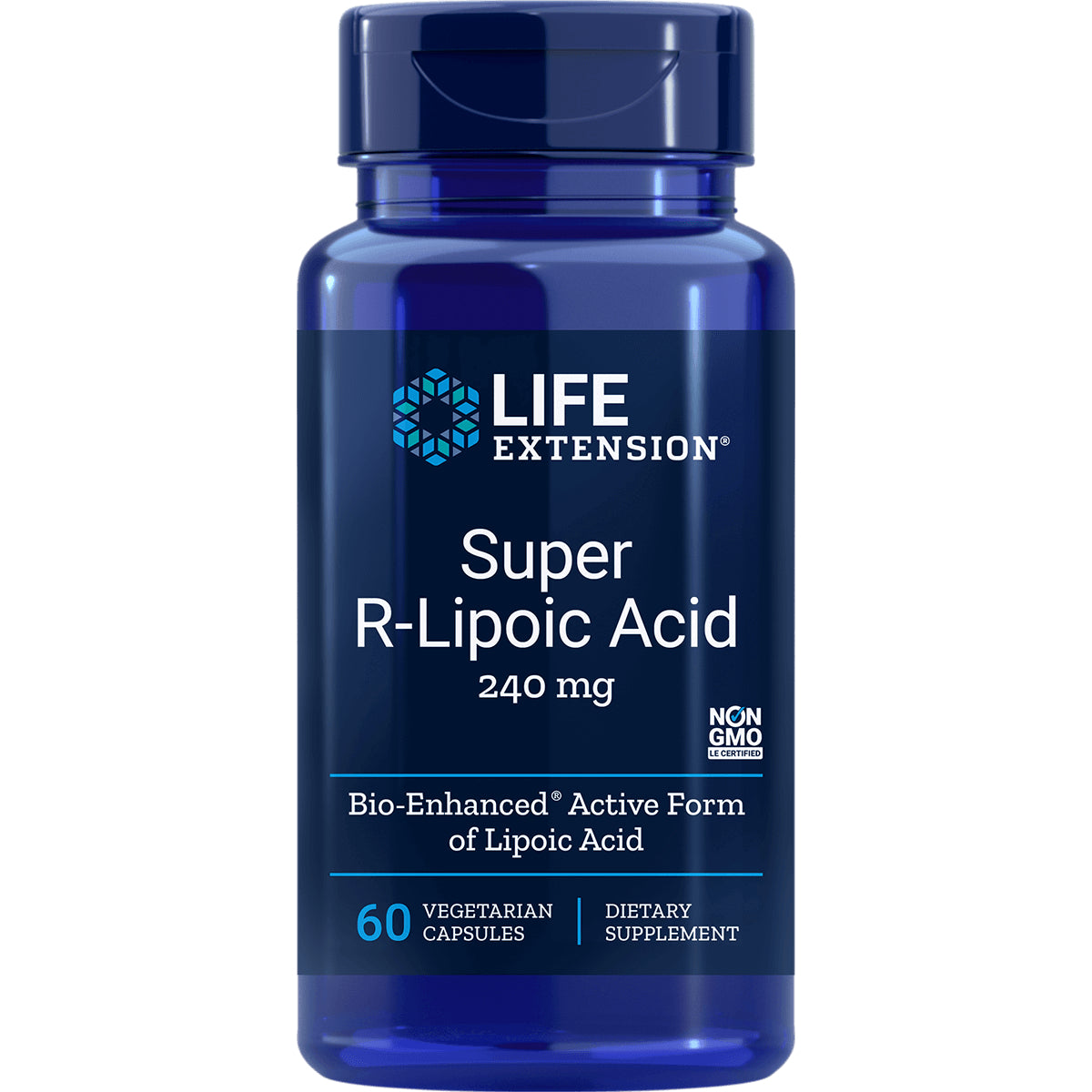 LE021 | Life Extension Super R-Lipoic Acid 240 mg blue bottle, 60 vegetarian capsules dietary supplement