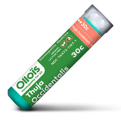 OLH010 | green tube of Ollois Thuja Occidentalis 30C homeopathic pellets with clear cap