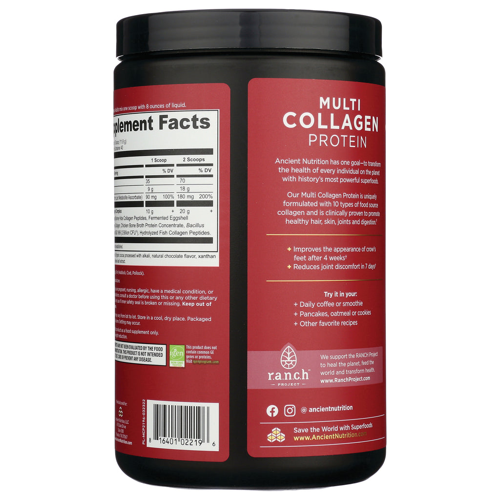 ATN026 | Back label of Multi Collagen Protein container showing Supplement Facts, usage instructions and barcode - Thumbnail