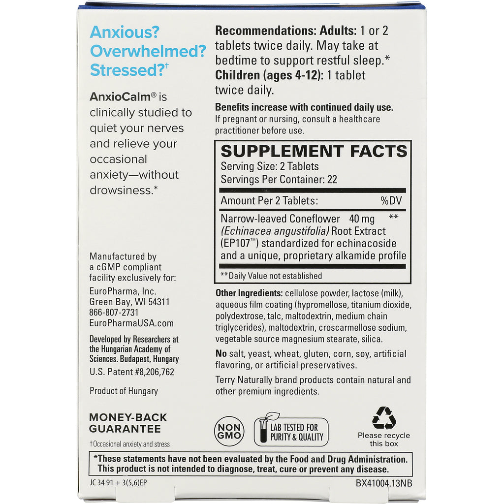 EUR017 | back of supplement box showing supplement facts, directions, ingredients and manufacturer information - Thumbnail