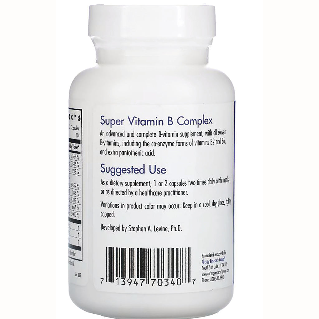 ARG036 | Back label of Super Vitamin B Complex bottle showing Suggested Use instructions and barcode - Thumbnail