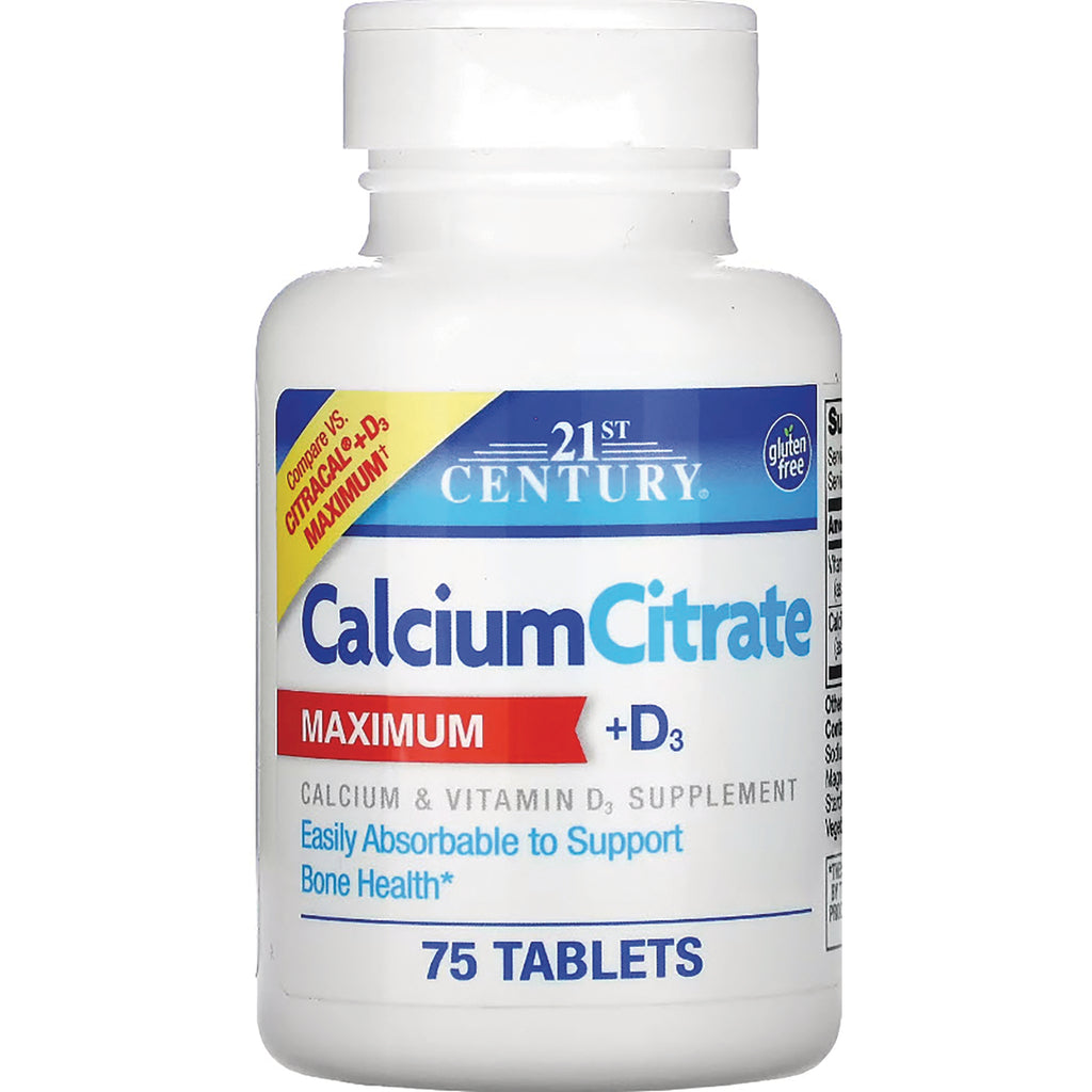 CNT235 | 21st Century Calcium Citrate Maximum +D3 supplement bottle front label showing 75 tablets - Thumbnail