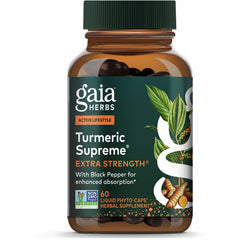 GH033 | Gaia Herbs Turmeric Supreme Extra Strength front packaging 60 vegan liquid phyto-caps herbal supplement