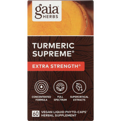 GH033 | Gaia Herbs Turmeric Supreme Extra Strength front packaging 60 vegan liquid phyto-caps herbal supplement