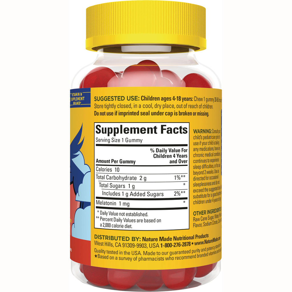 NTM165 | back label with Supplement Facts listing melatonin 1 mg per gummy, suggested use and warnings - Thumbnail