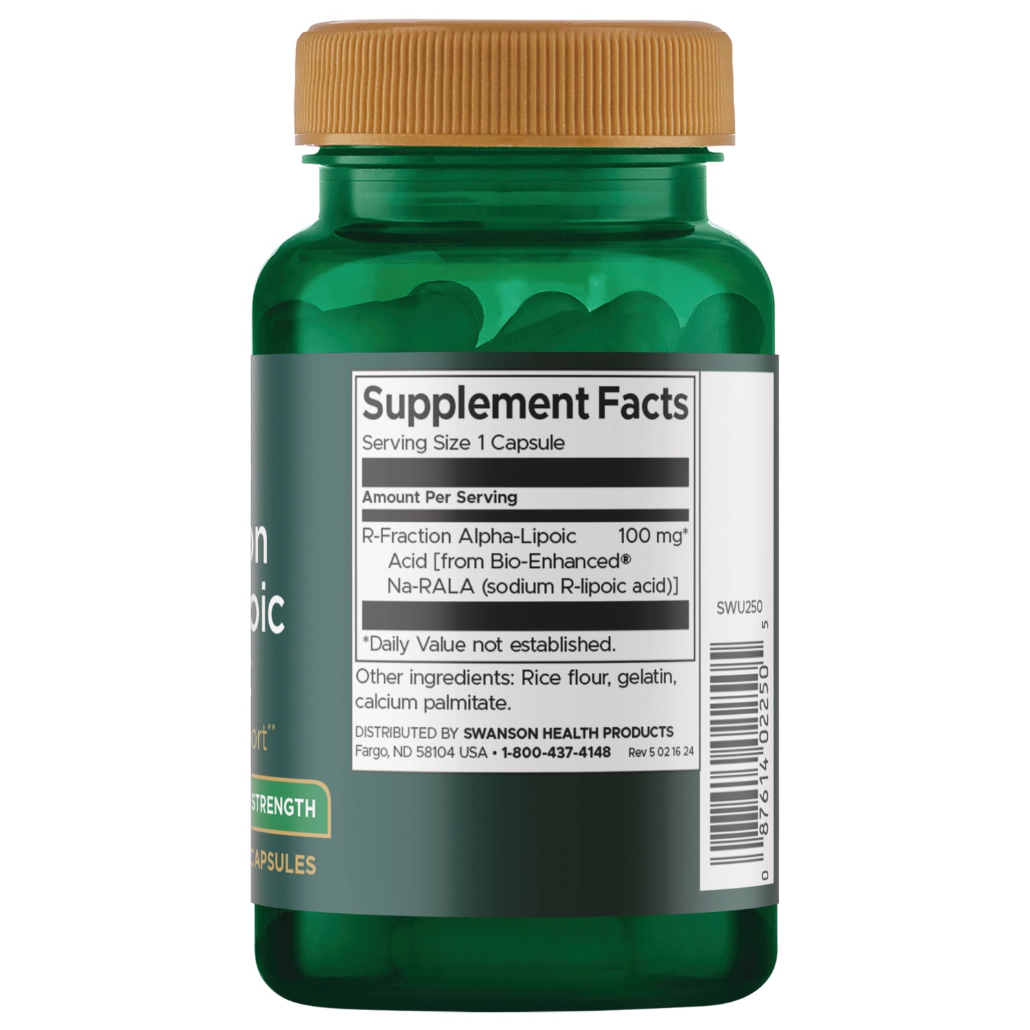 SWU250 | Back label with supplement facts and serving information