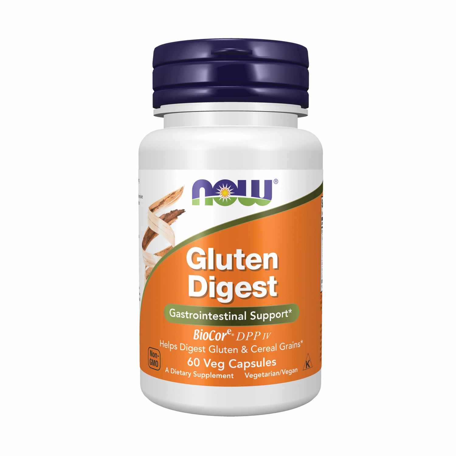 NWF751 | NOW Gluten Digest supplement bottle with orange label, 60 veg capsules