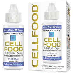 LMH001 | Cell Food dietary supplement 1 fl oz bottle and box with gold logo