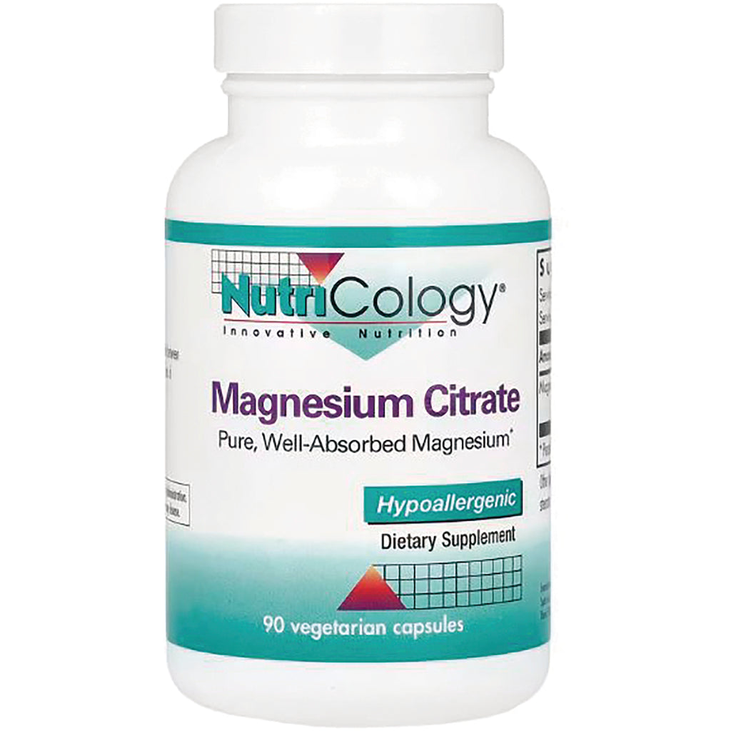 NCL019 | NutriCology Magnesium Citrate supplement bottle, hypoallergenic, 90 vegetarian capsules - Thumbnail