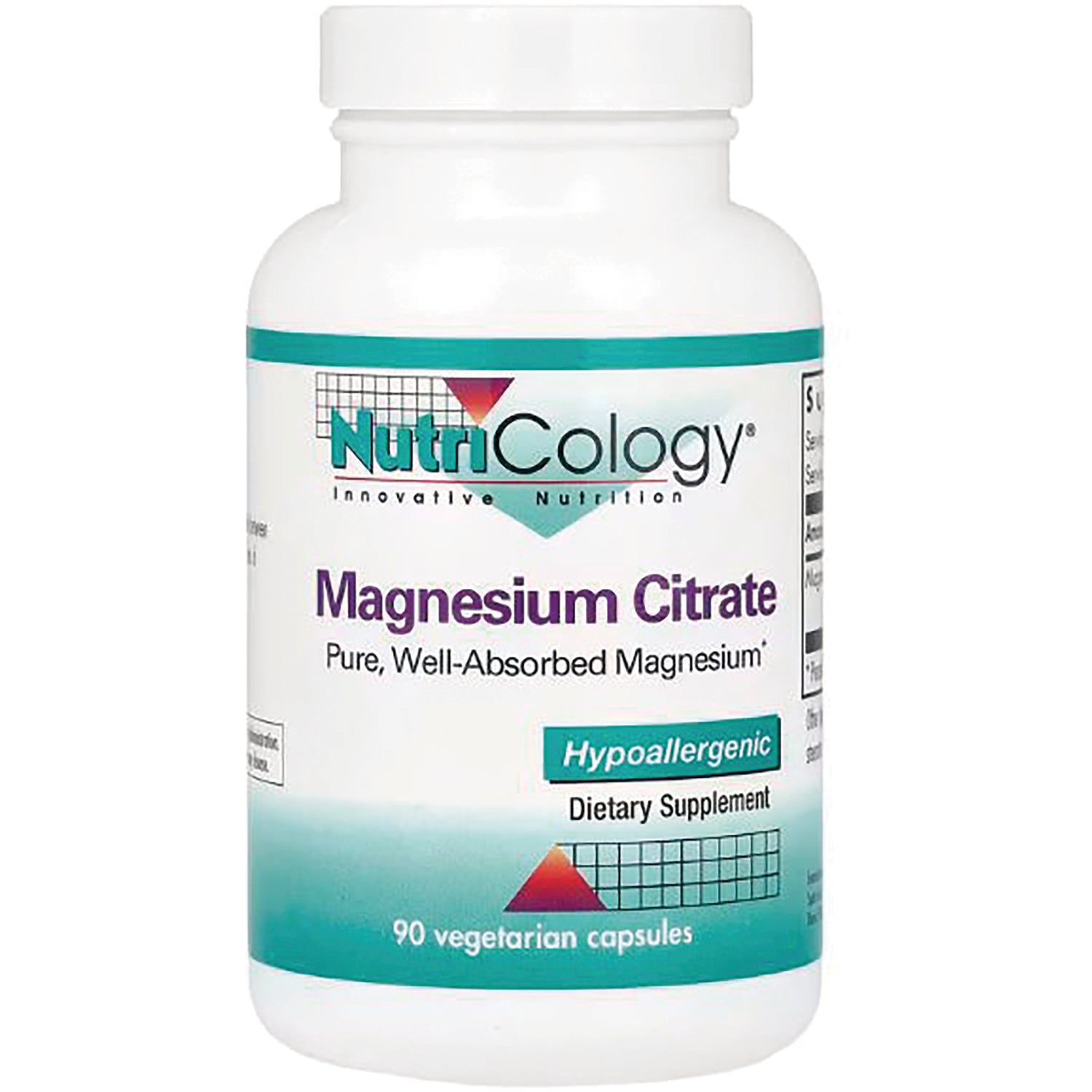 NCL019 | NutriCology Magnesium Citrate supplement bottle, hypoallergenic, 90 vegetarian capsules