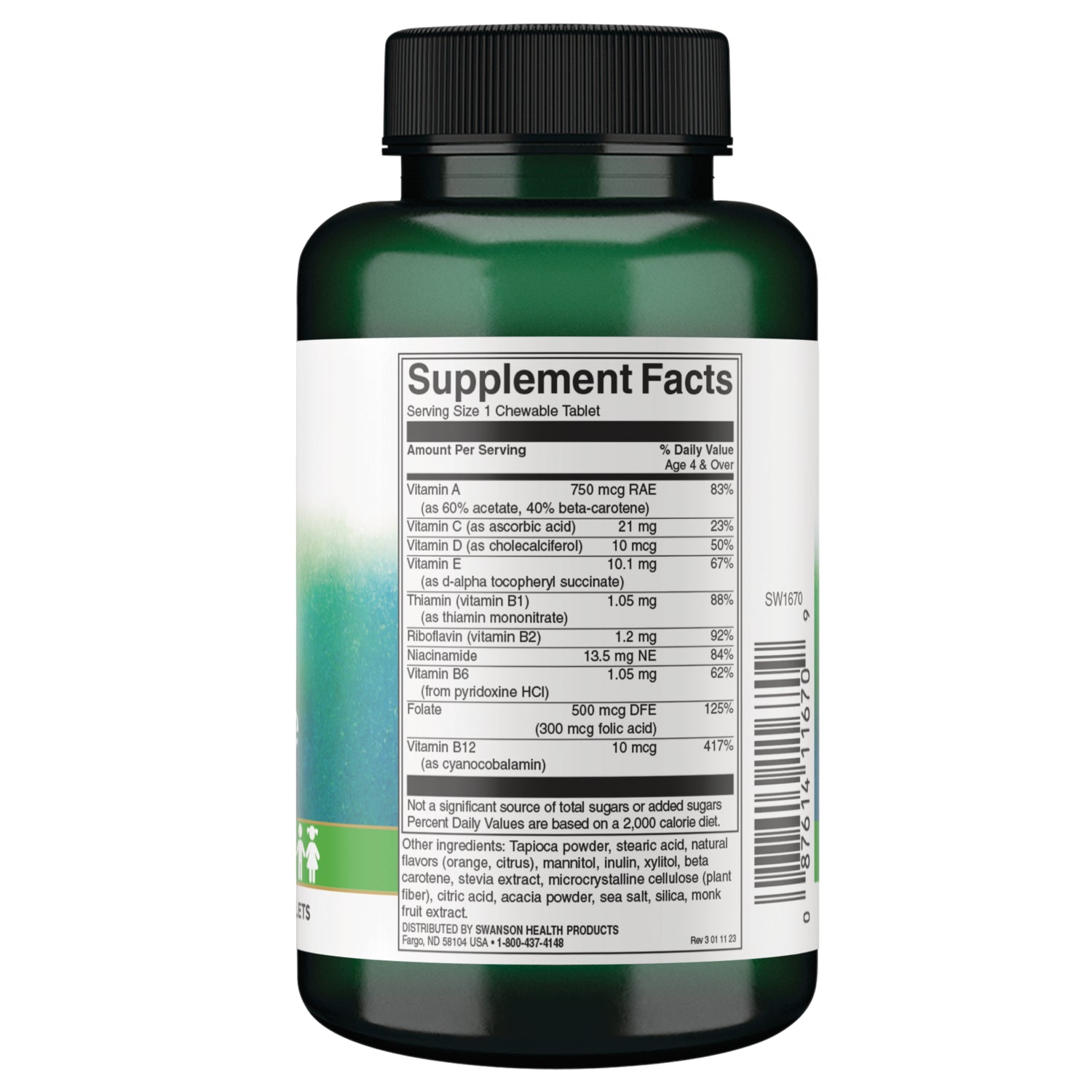 SW1670 | Back label with supplement facts and serving information