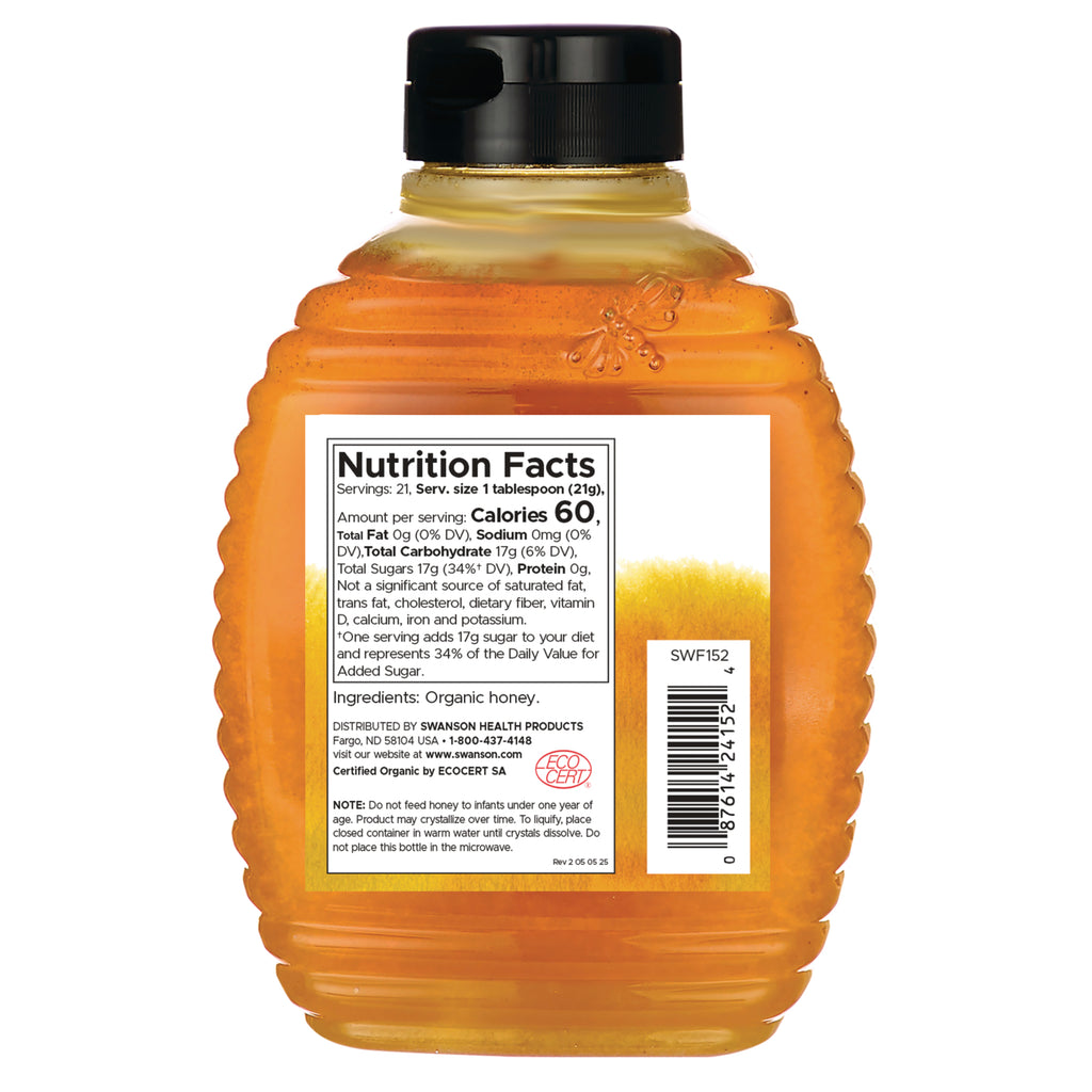 SWF152 | Back label with Nutrition Facts, ingredients, and barcode on organic honey bottle - Thumbnail