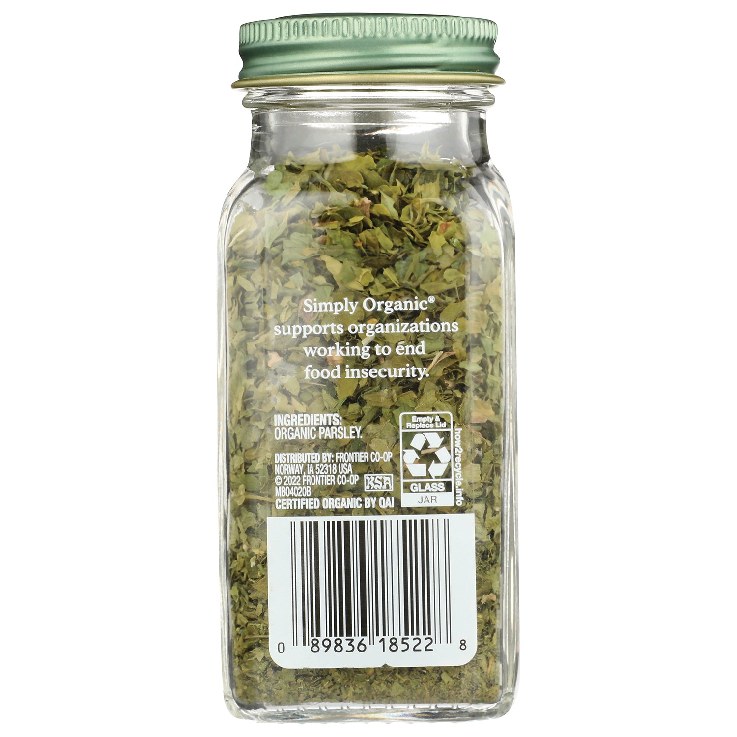 SMP073 | Back label of Simply Organic parsley jar with ingredients, barcode, and recycling info