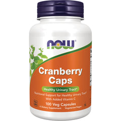 NWF121 | NOW Cranberry Caps supplement bottle with orange label reading Healthy Urinary Tract, 100 Veg Capsules