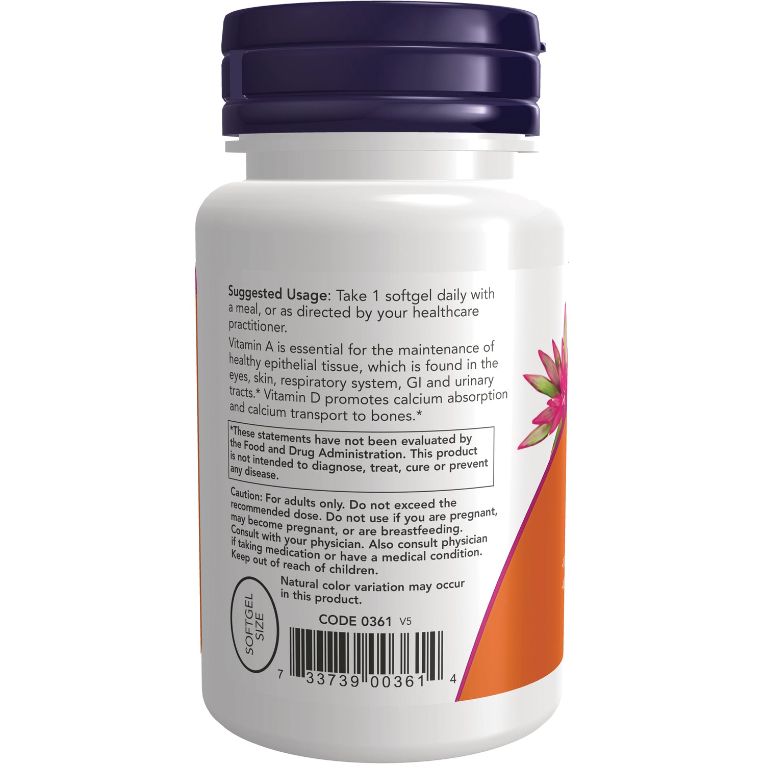 NWF154 | Back label of white supplement bottle showing suggested usage, warnings, and barcode