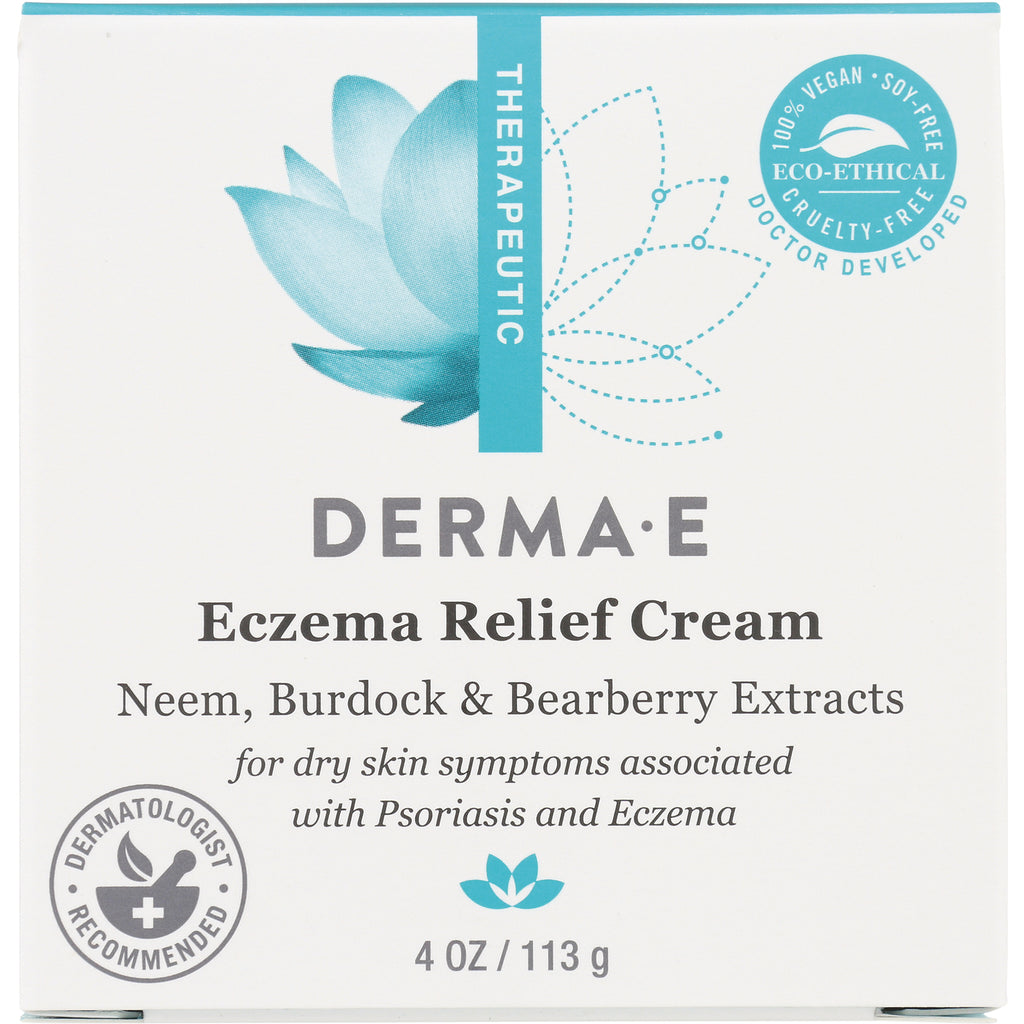 DE003 | Derma E Eczema Relief Cream box front labeled Neem, Burdock & Bearberry Extracts 4 OZ / 113 g - Thumbnail