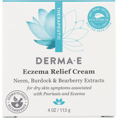 DE003 | Derma E Eczema Relief Cream box front labeled Neem, Burdock & Bearberry Extracts 4 OZ / 113 g