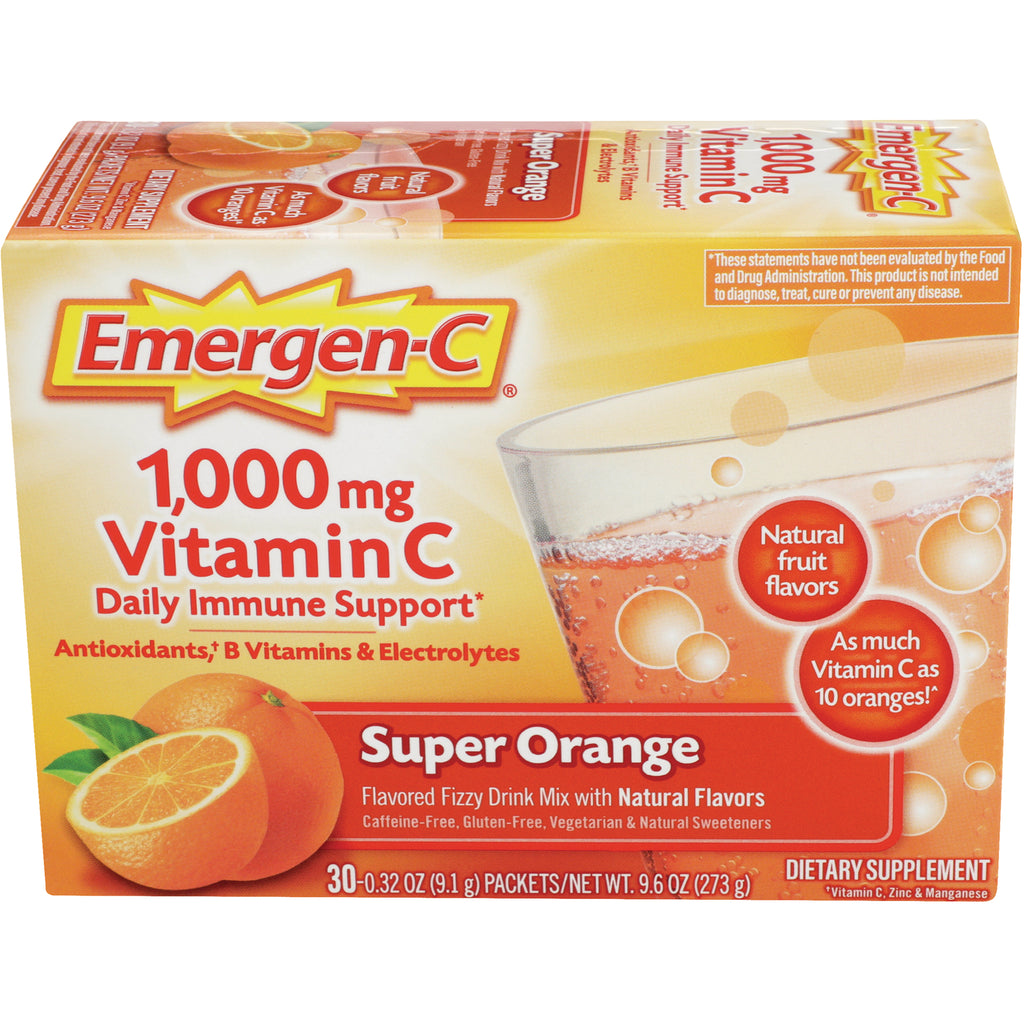 AC063 | Emergen-C 1,000 mg Vitamin C Daily Immune Support Super Orange drink mix box, 30 packets - Thumbnail