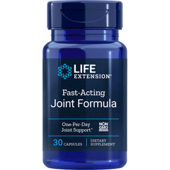LE037 | Life Extension Fast-Acting Joint Formula blue supplement bottle front label, 30 capsules, One-Per-Day joint support, Non-GMO