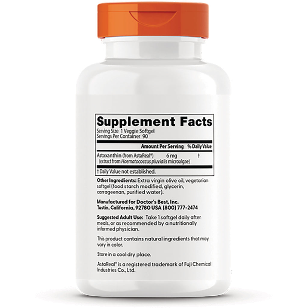 DB230 | back of white supplement bottle showing Supplement Facts panel and Astaxanthin 6 mg - Thumbnail
