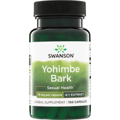SW980 | Swanson Yohimbe Bark herbal supplement, Sexual Health, 75 mg per capsule, 4:1 extract, 100 capsules
