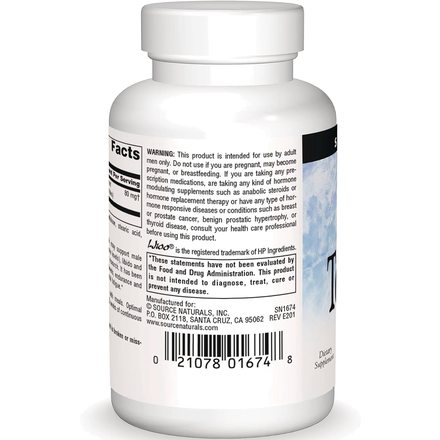 SN365 | Back label with Supplement Facts, warning text, and barcode on Source Naturals bottle