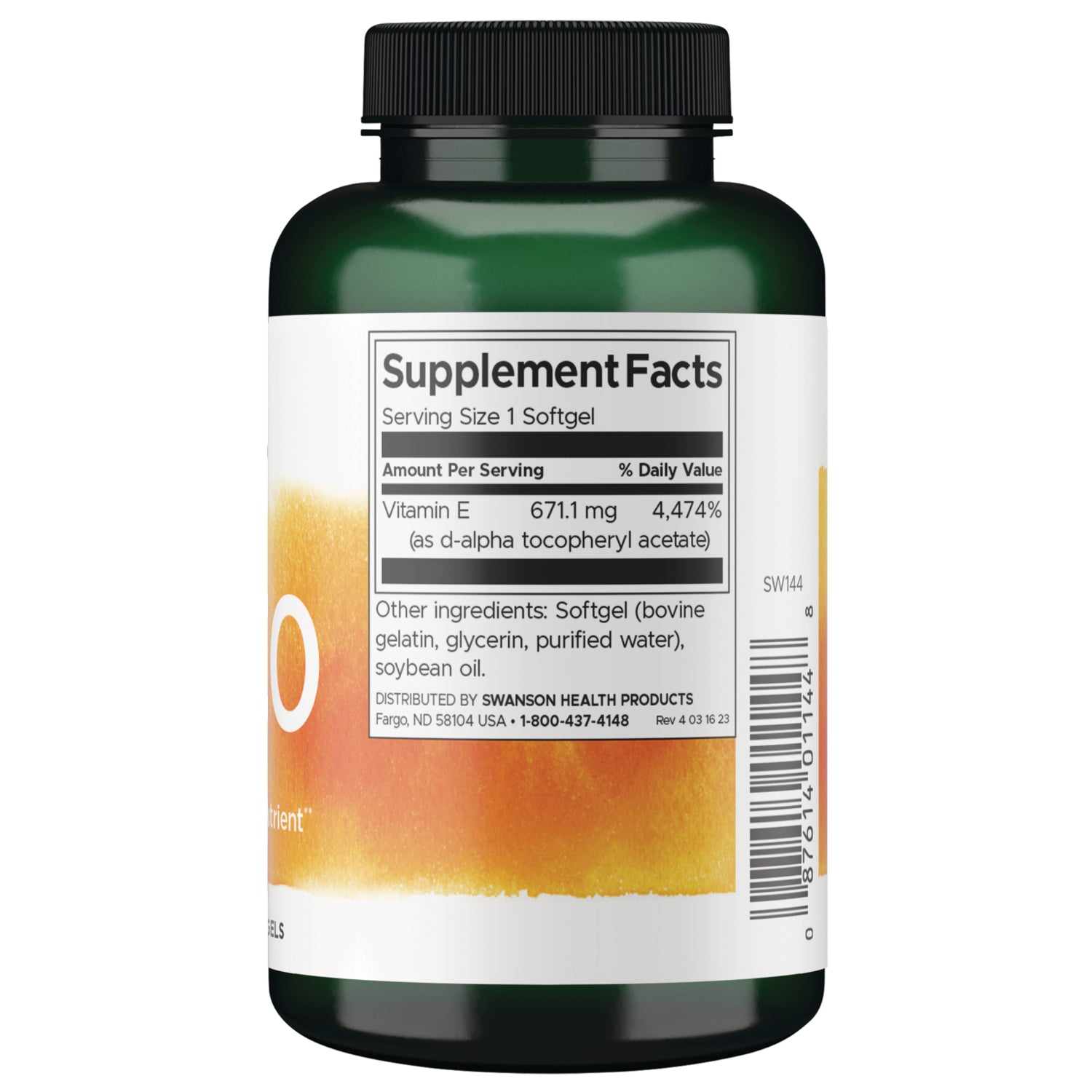SW144 | Back label with supplement facts and serving information