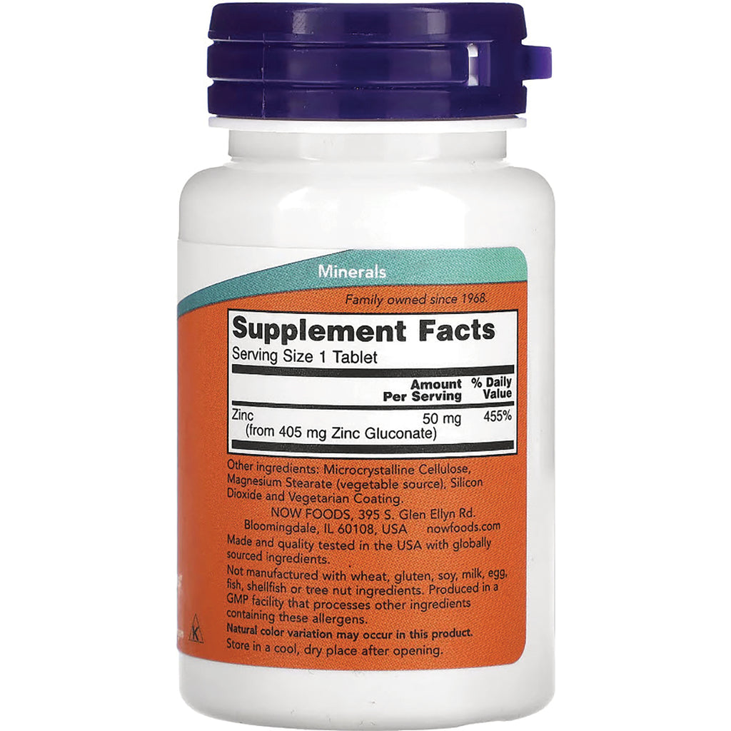 NWF368 | Back label with Supplement Facts showing Serving Size 1 Tablet and Zinc 50 mg - Thumbnail