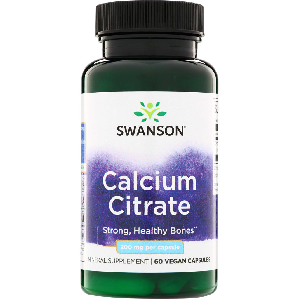 SW1188 | Swanson Calcium Citrate mineral supplement, 200 mg per capsule, 60 vegan capsules bottle front - Thumbnail