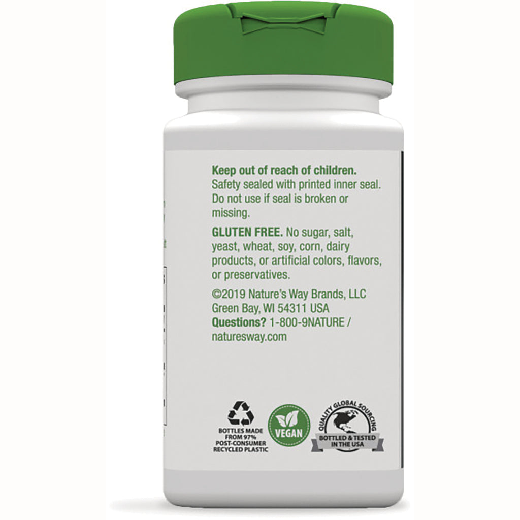 NW716 | back label of white supplement bottle showing safety warning, gluten free claim and vegan and recycling icons - Thumbnail