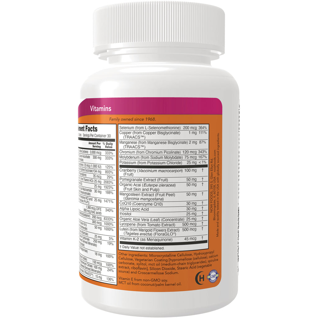 NWF540 | Back of white supplement bottle showing orange label with supplement facts and ingredient list, heading Vitamins - Thumbnail