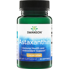 SWU730 | Swanson Astaxanthin supplement bottle, 4 mg per softgel, 60 softgels, Immune Health and Antioxidant Support