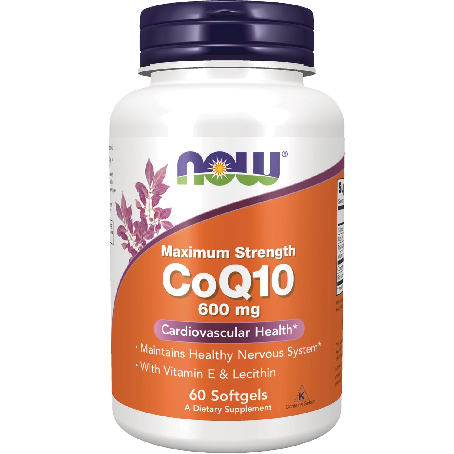 NWF171 | NOW Maximum Strength CoQ10 600 mg bottle, 60 softgels front label